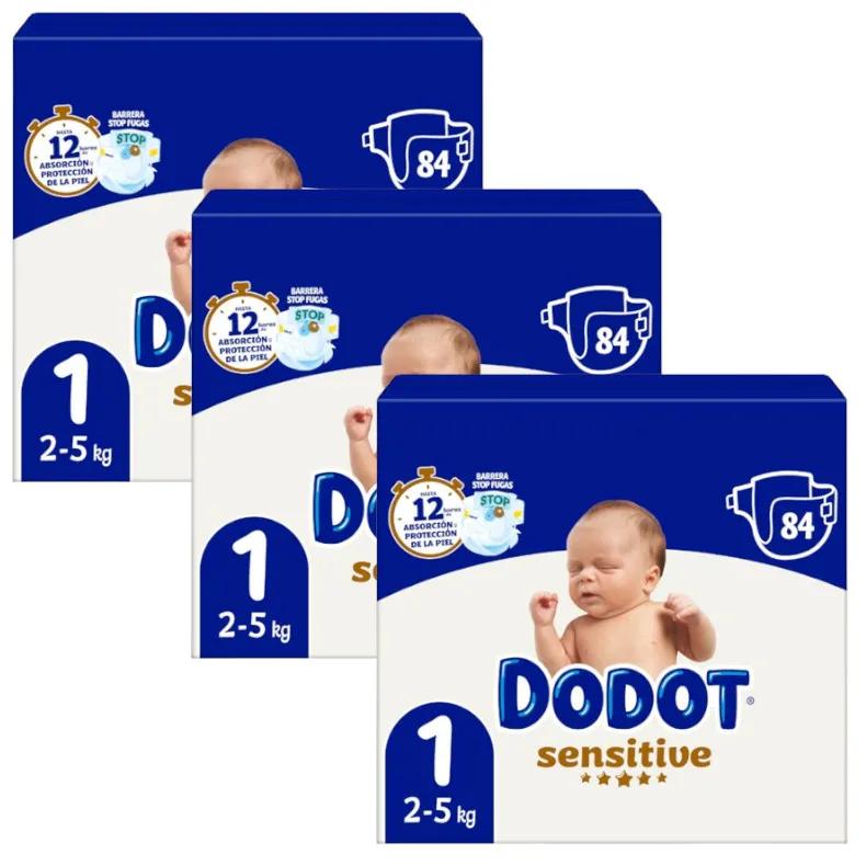 Dodot Sensitive Couches Jumbo Pack T1 (2-5 Kg) 3x84 unités