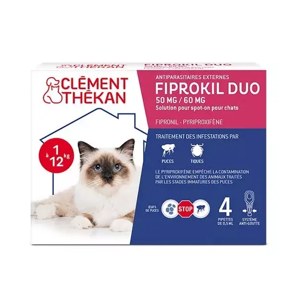 Clement Thekan Anti-Puces Anti-Tiques Chats 1-12kg 4 Pipettes