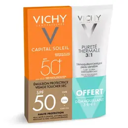 Vichy Émulsion Toucher Sec SPF50 Et Lait Démaquillant 3-En-1 Offert