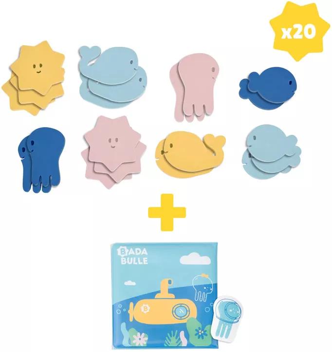 Jouets de bain Badabulle : 1 livre + 1 marionnette + 20 autocollants