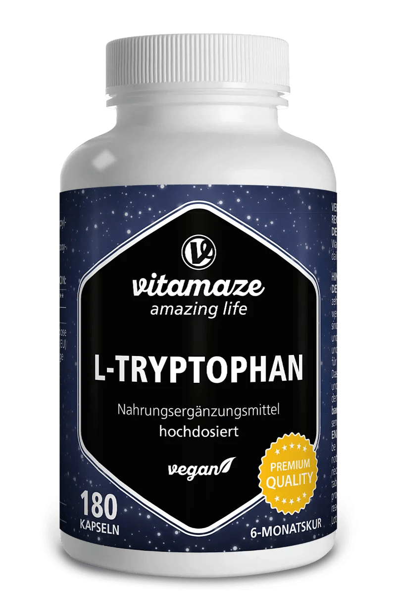 Vitamaze L-Triptofano 500 mg ad Alto Dosaggio Integratore Vegano 180 Capsule