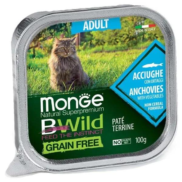 Monge B Wild Grain Free Acciughe Con Ortaggi Cibo Umido Per Gatti Adulti 100G