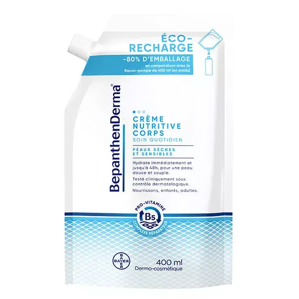 BepanthenDerma® Crème Nutritive Corps Peaux sèches et Sensibles Éco-Recharge 400ml
