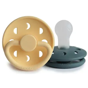 Frigg Moon Phase Pacifier Block Silicone Pale Daffodil/Slate +0m 2 units