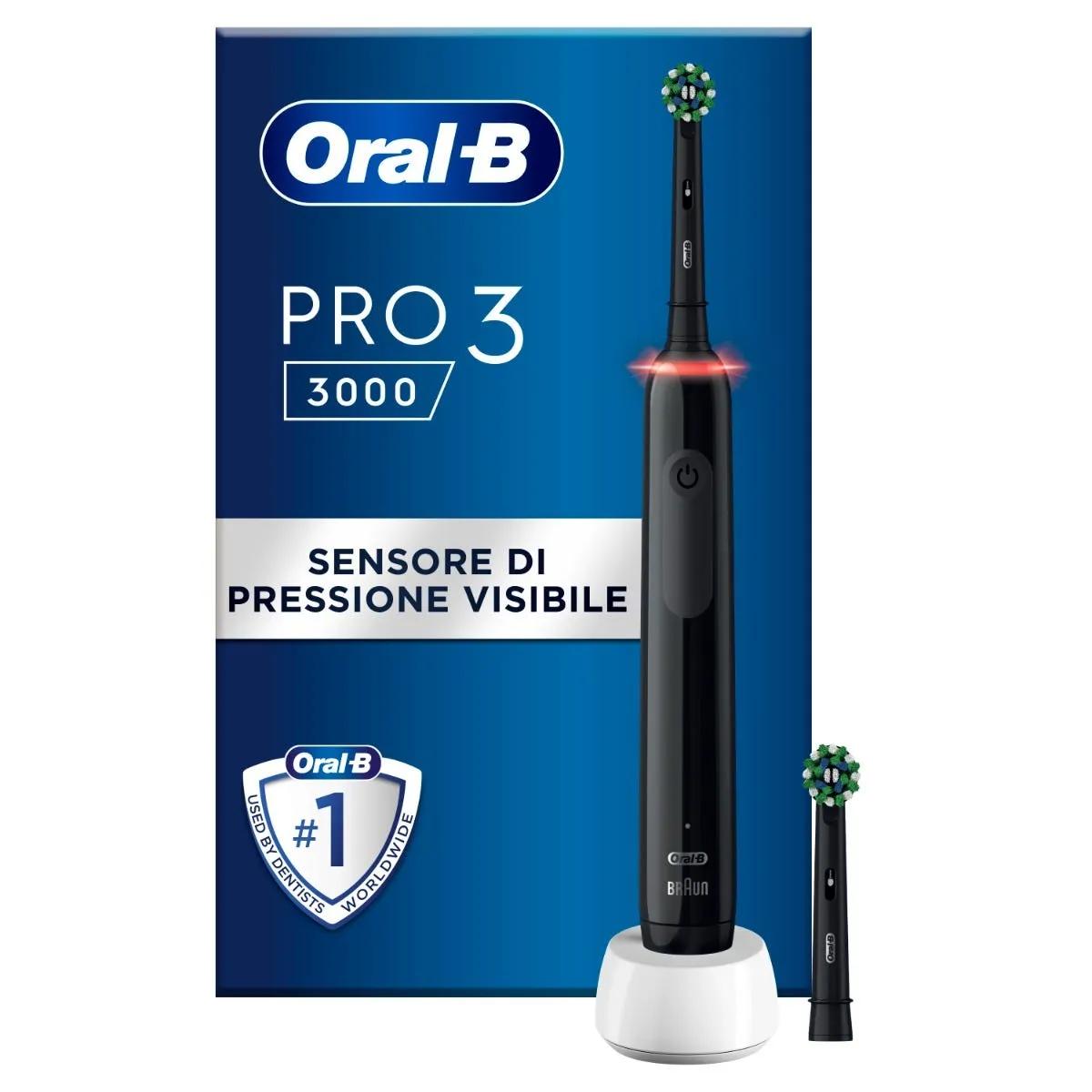 Oral-B Spazzolino Elettrico Ricaricabile Nero Pro3 3000 + 2 Testine