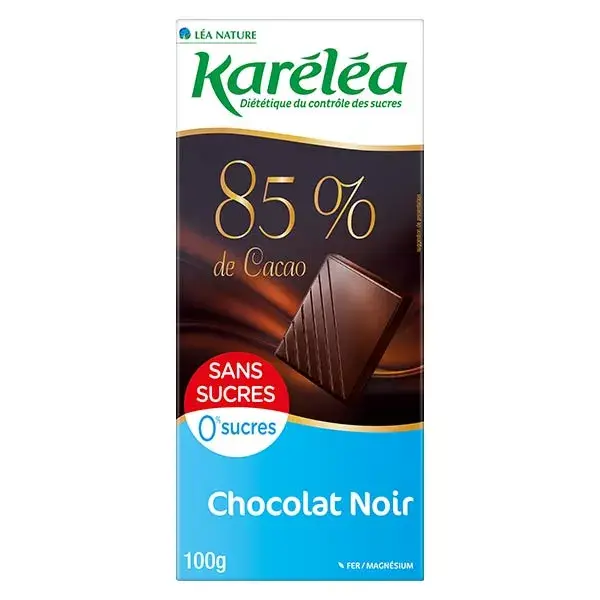 Karéléa Chocolat Sans Sucres Tablette Chocolat Noir 85% Cacao 100g