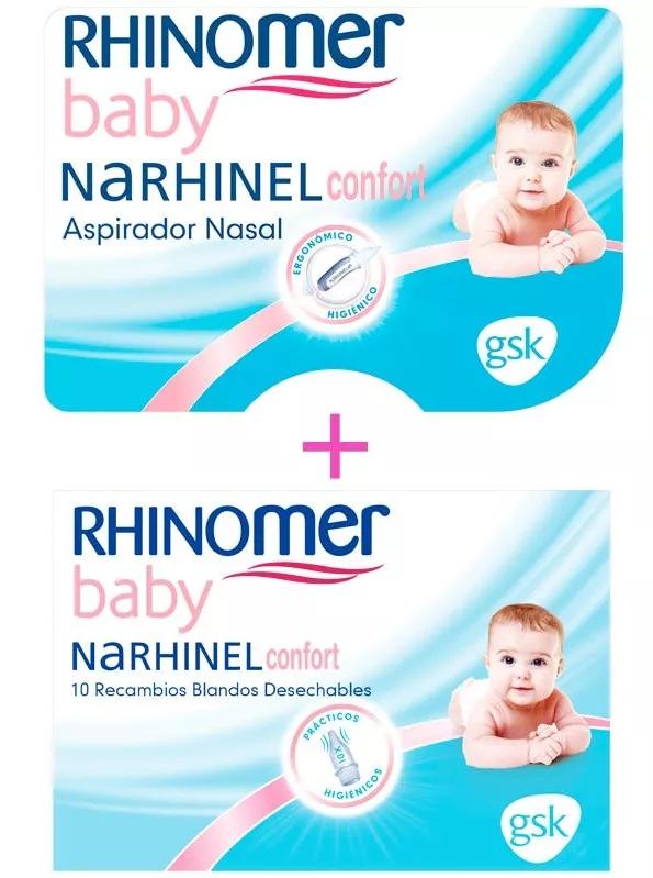 Narhinel confort Aspirador Nasal para Bebé + 10 Recargas Moles Descartáveis
