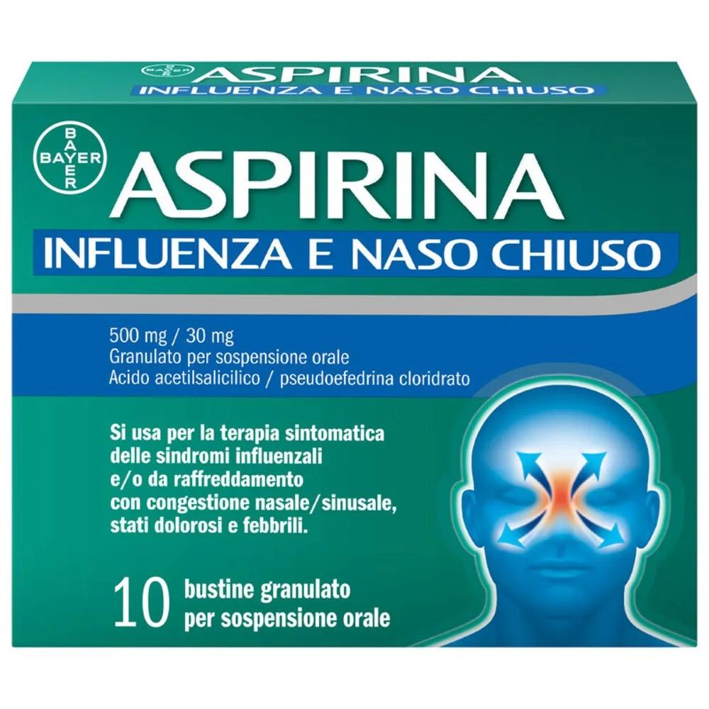 Aspirina Influenza e Naso Chiuso Antidolorifico Decongestionante contro Sintomi Influenzali 10 Buste