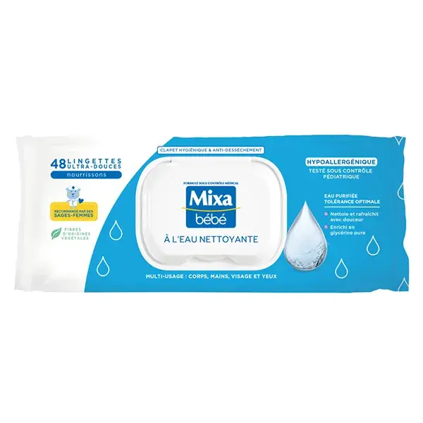 Mixa Lingettes Bébé à L’eau Nettoyante x48