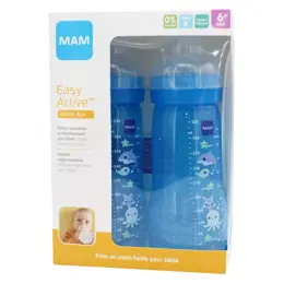 MAM Easy Active Biberon Débit X +6m Bleu Animaux de la Mer Lot de 2 x 330ml