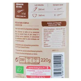 Babybio 5 Céréales Cacao Riz, Blé, Avoine, Seigle, Quinoa +8m Bio 220g