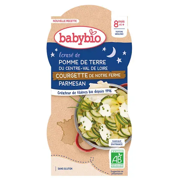 Babybio Repas Soir Bol Pomme de Terre Courgette +8m Bio 2 x 200g