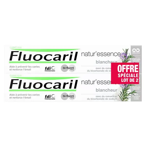 Fluocaril Natur'Essence Dentifrice Bi-Fluoré 145mg Blancheur Lot de 2 x 75ml