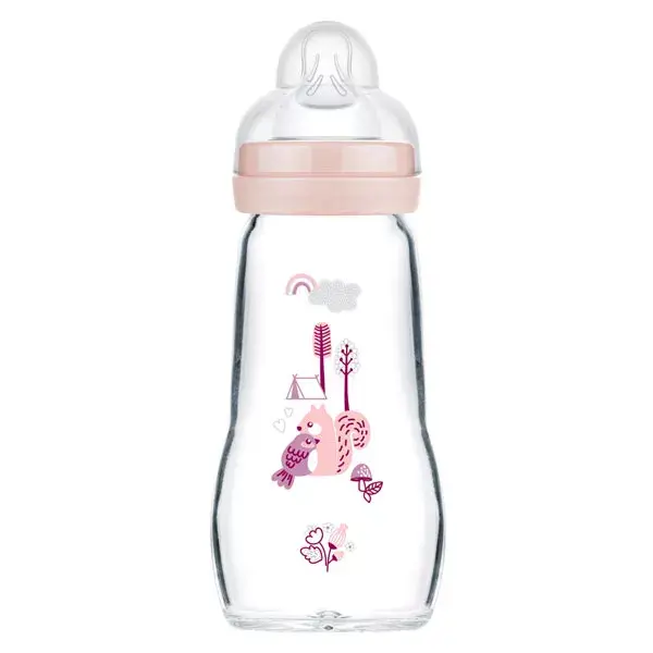 MAM 1st Age Pink Glass Baby Bottle 260ml 