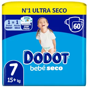 Fraldas Dodot Baby Dry Jumbo Pack T7 (+15 Kg) 60 unidades