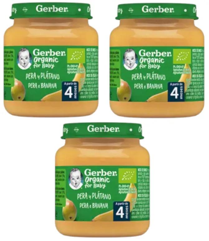 Gerber Bio Poire et Banane en pot +4m 3x125 gr