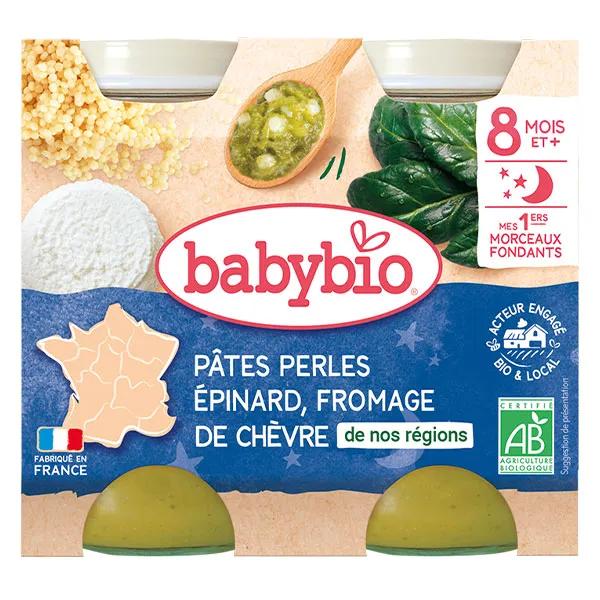 Babybio Bonne Nuit Perlas de Pasta Ecológica con Queso de Cabra y Espinacas 2 x 200g