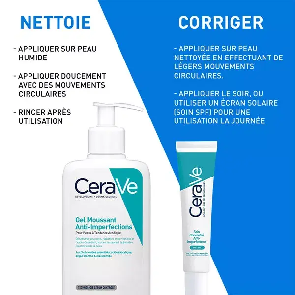 Cerave Routine Anti-Imperfections Gel Moussant Anti-Imperfections 236ml & Soin Concentré Anti-Imperfections 40ml