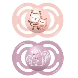 MAM Perfect Sucette Silicone +18m Hibou Ecureuil Lot de 2 + Boite de Stérilisation