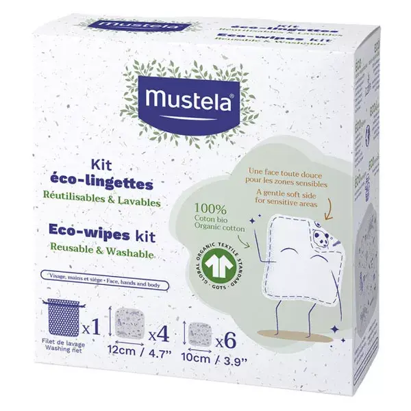 Mustela Lingettes Kit Lingettes Réutilisables & Lavables 10 unités + 1 Filet de Lavage