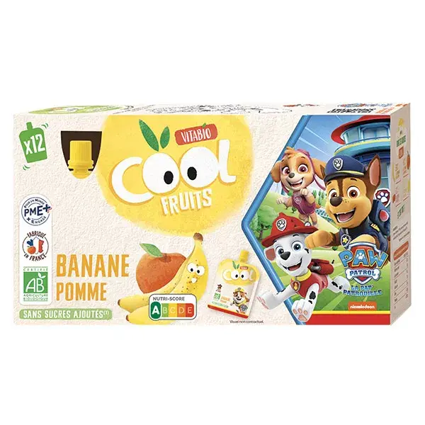 Vitabio Cool Fruits La Pat’ Patrouille Banane Pomme Bio 12 x 90g