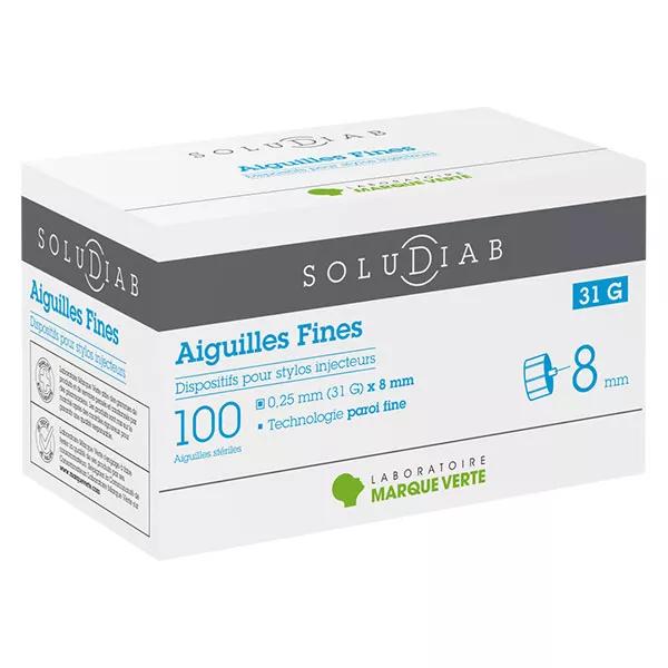 Marque Verte Soludiab Ago Ultrafino per Iniettore a Penna d'Insulina 8mm 31G 100 unità