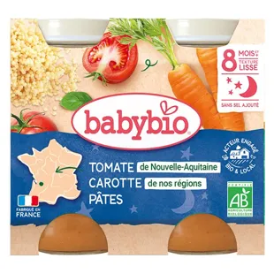 Babybio Bonne Nuit Pots Compotée Carota Pomodoro Pasta dai 8 mesi 2 x 200g
