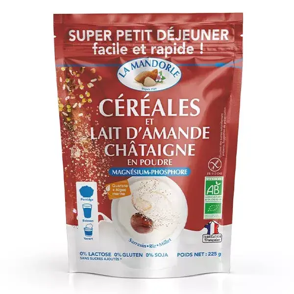 La Mandorle Super Petit déjeuner Céréales et Lait d'Amande Châtaigne BIO Doypack 225g