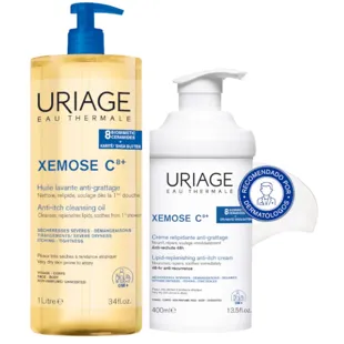 Uriage Xemose C8+ Anti-itch Lipid-Replenishing Cream 400 ml + Uriage Xemose C8+ Anti-itch Cleansing Oil 1 L