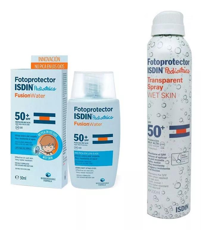 Isdin Fotoprotector  Solar Pediatrics Fusion Water SPF50+ y Wet Skin Spray Transparente 50+