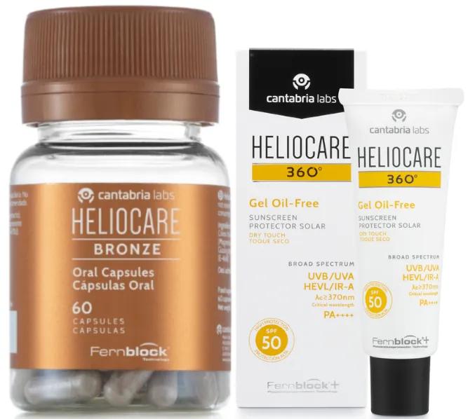 Gel Heliocare 360 sans huile SPF 50 50 ml + Bronze 60 capsules orales