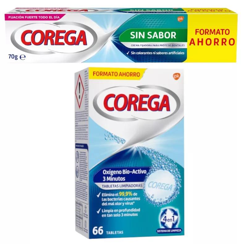 Corega Fixateur sans saveur 70 gr + Comprimés d'oxygène bioactif 66 unités