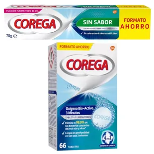 Corega Fijador Sin Sabor 70 gr + Tabletas Oxígeno Bioactivo 66 uds