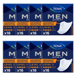 TENA Men Active Fit Protection Absorbante Niveau 3 Taille 46-56 Lot de 8 x 16 unités