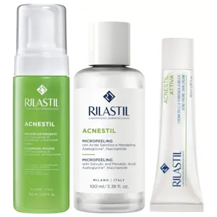 Rilastil Acnestil Reinigungsmousse 150 ml+Mikropeeling 100 ml+Attiva Creme 40 ml