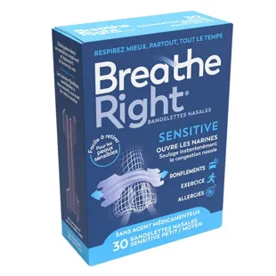 Cerotti nasali Breathe Right, taglia piccola, media, per naso congestionato e sensibile, 30 unità
