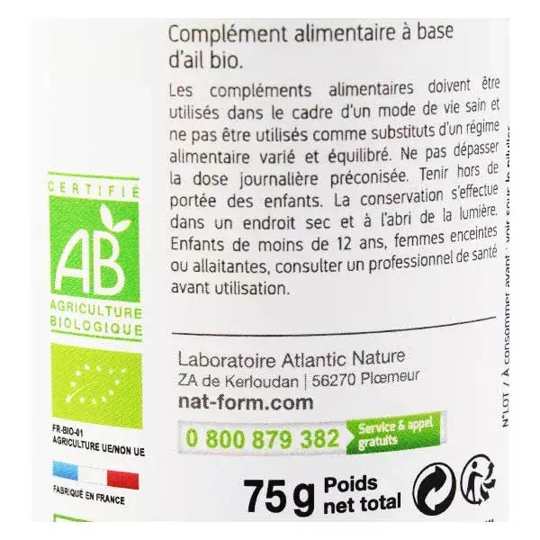 Nat & Form Bio Ail Bulbe 200 gélules végétales
