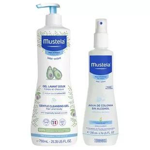 Mustela Sanftes Badegel mit Bio-Avocado 750 ml + alkoholfreies Kölnisch Wasser 200 ml
