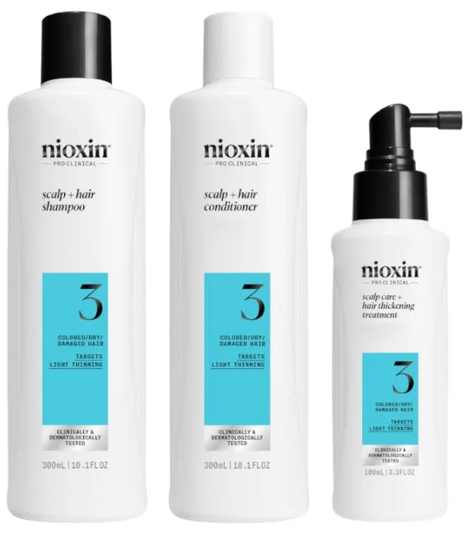 Nioxin 3 Shampooing Affaiblissant Doux Cheveux Colorés 300 ml + Après-Shampooing 300 ml + Traitement 100 ml