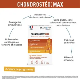 GRANIONS CHONDROSTEO+ MAX - Collagène Marin, Acide Hyaluronique, Curcuma -1 mois