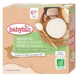 Babybio Desserts Végétaux Gourde Brassé Riz Pêche Poire +6m Bio 4 x 85g