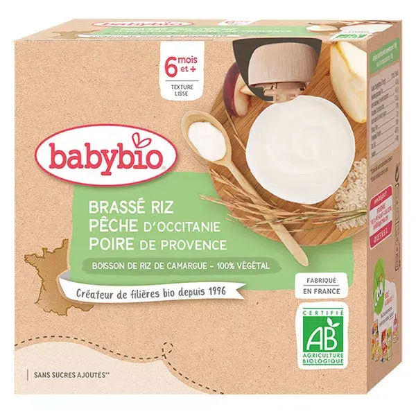 Babybio Desserts Végétaux Gourde Brassé Riz Pêche Poire +6m Bio 4 x 85g