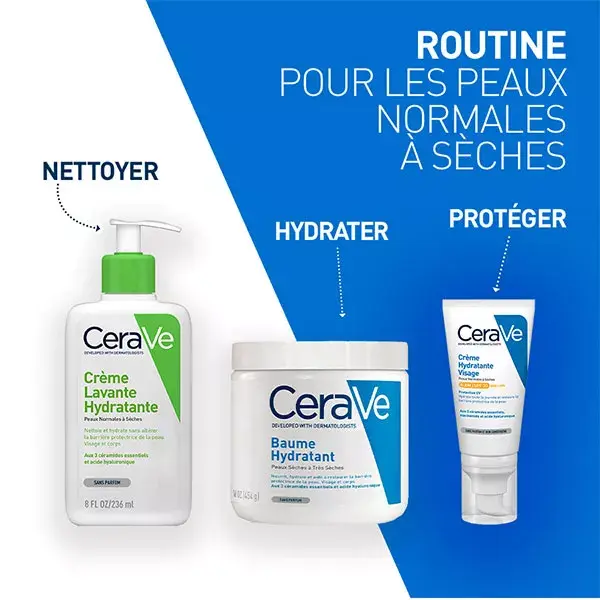 Cerave Routine Visage Peaux Sèches Crème Lavante Hydratante 236ml & Crème Hydratante Visage SPF30 52ml