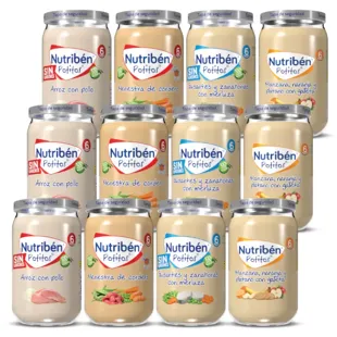 Nutribén Assortiment Potitos Rijst, Lamsvlees, Heek en Fruit +6m 12 eenheden