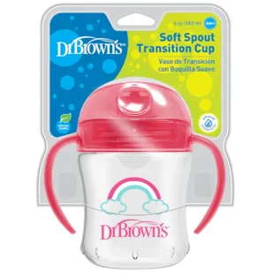 Dr Brown&#39;s Soft Spout Transition Cup Rainbow Pink +6m 180 ml