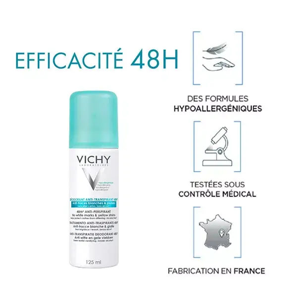 Vichy Anti-White & Yellow Streak Deodorant 48h Spray 2 x 125ml