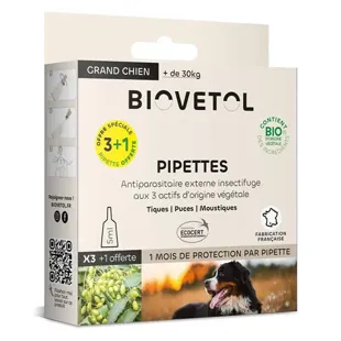 Biovetol - Antiparassitario - Pipette biologiche per cani di grossa taglia - 5 ml (x3 + 1 omaggio)