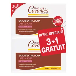 Rogé Cavaillès Savon Surgras Extra Doux Lait de Rose 250g Lot de 3 + 1 gratuit