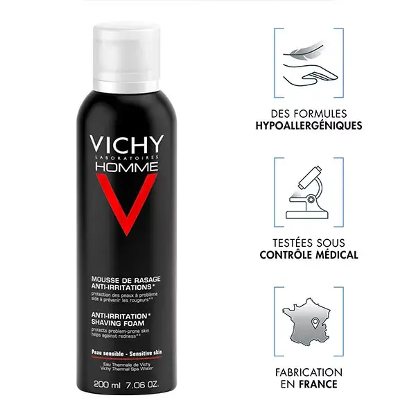 Vichy Homme Mousse de Rasage Anti-Irritations Peaux Sensibles 200ml
