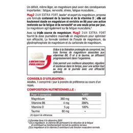 MAG 2 24H Extra Fort Magnésium Vitamine B6 Fatigue Nervosité 45 comprimés